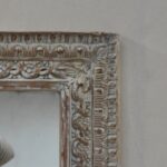 Hand Carved Indian Mehran Mirror Arched Globe Wooden Wall Decor Whitewash - Image 4