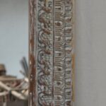 Hand Carved Indian Mehran Mirror Arched Globe Wooden Wall Decor Whitewash - Image 2
