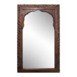 Mirror Arched Globe Wooden Wall Decor Brown