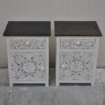 Solid Wood Bedside Tables White & Black - Image 2